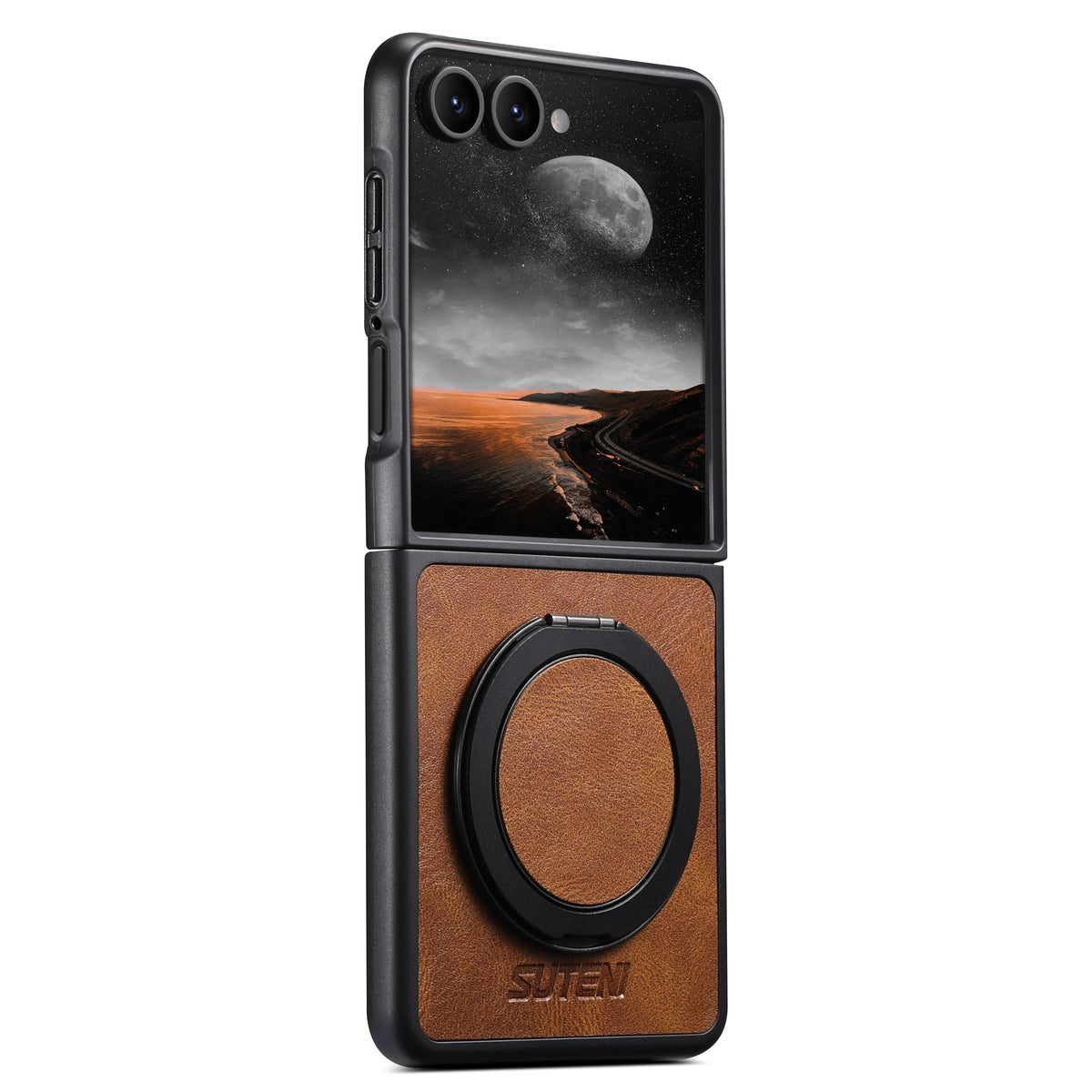 Textured Leather Magnetic Case with Rotating Ring for Samsung Galaxy Z Flip 8