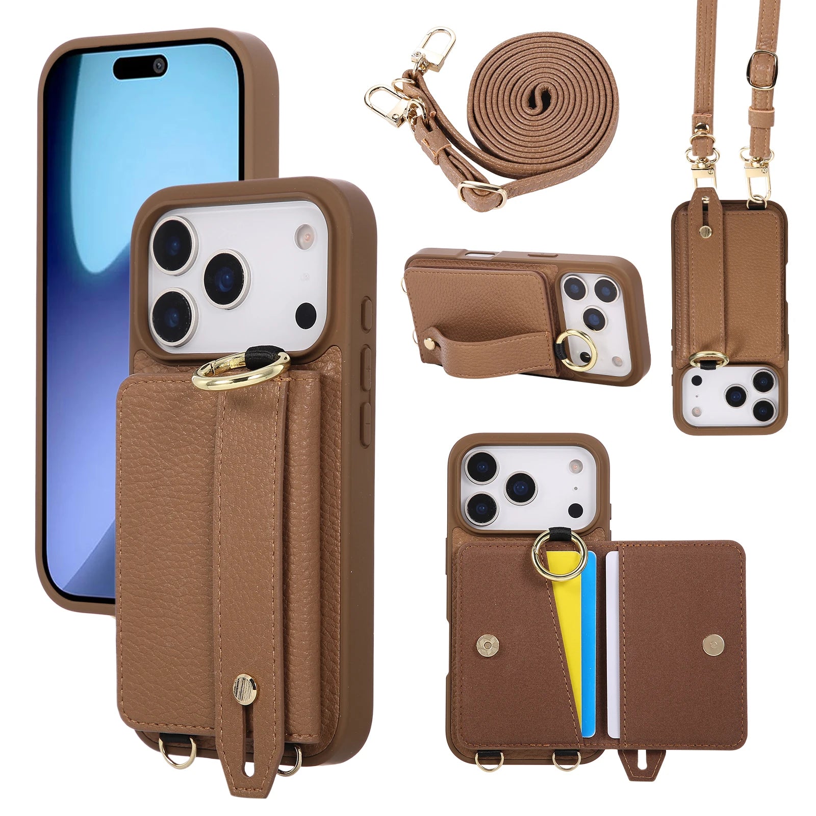 iPhone 17 Series Wallet Case with Crossbody Lanyard and Ring Holder