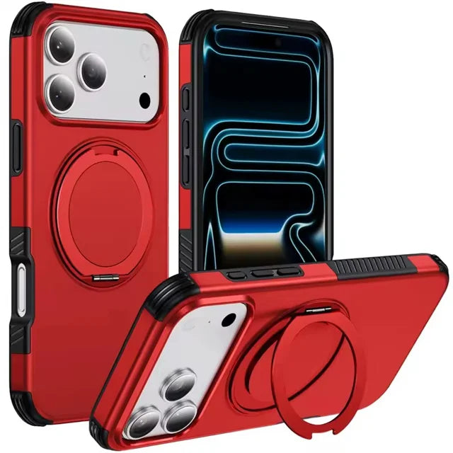 Dual-Layer Shockproof Case with 360° Rotating Ring Stand for iPhone 18 Series