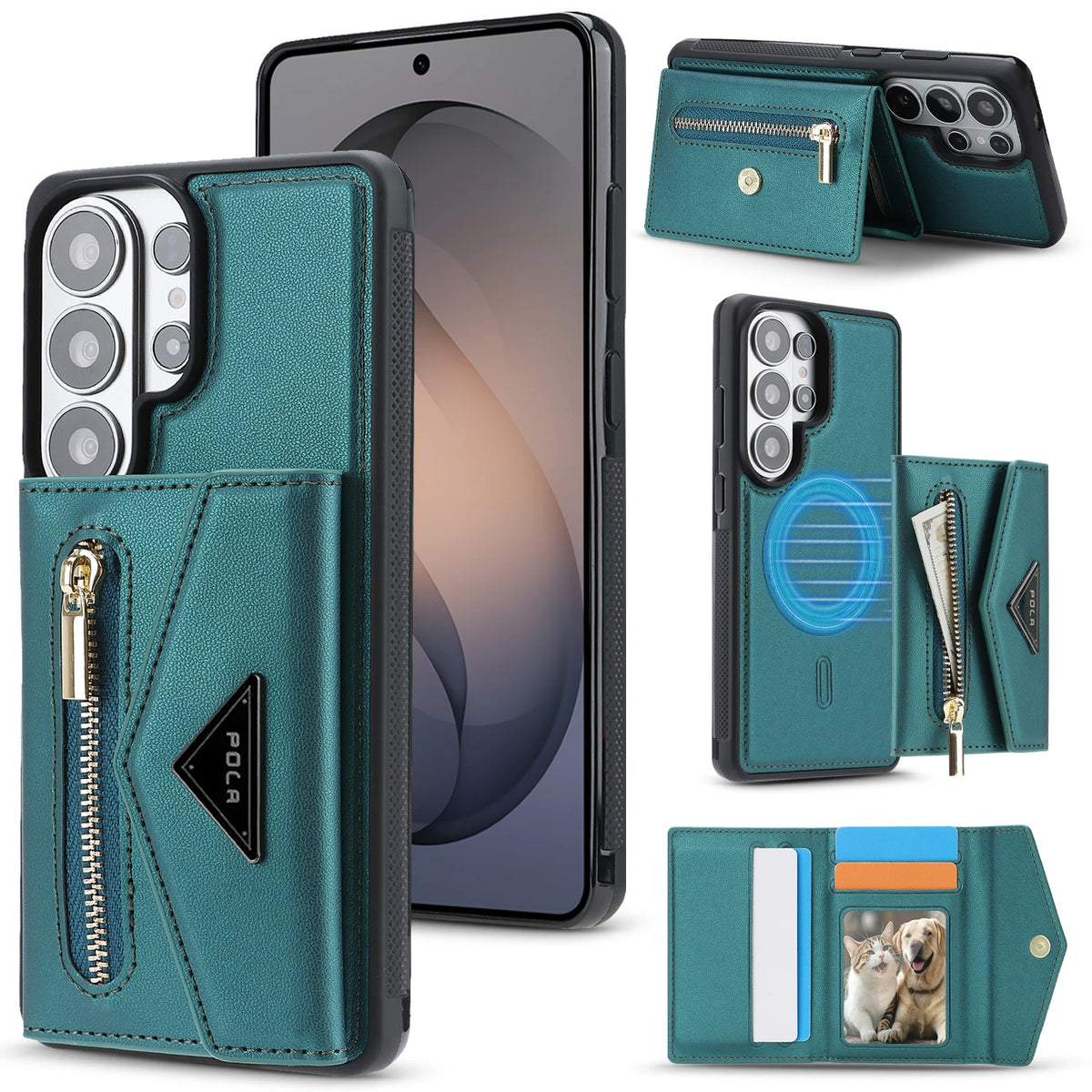 Pebble Grain Leather Detachable Card Pouch Case with Magnetic Attachment for Samsung Galaxy S24 Ultra