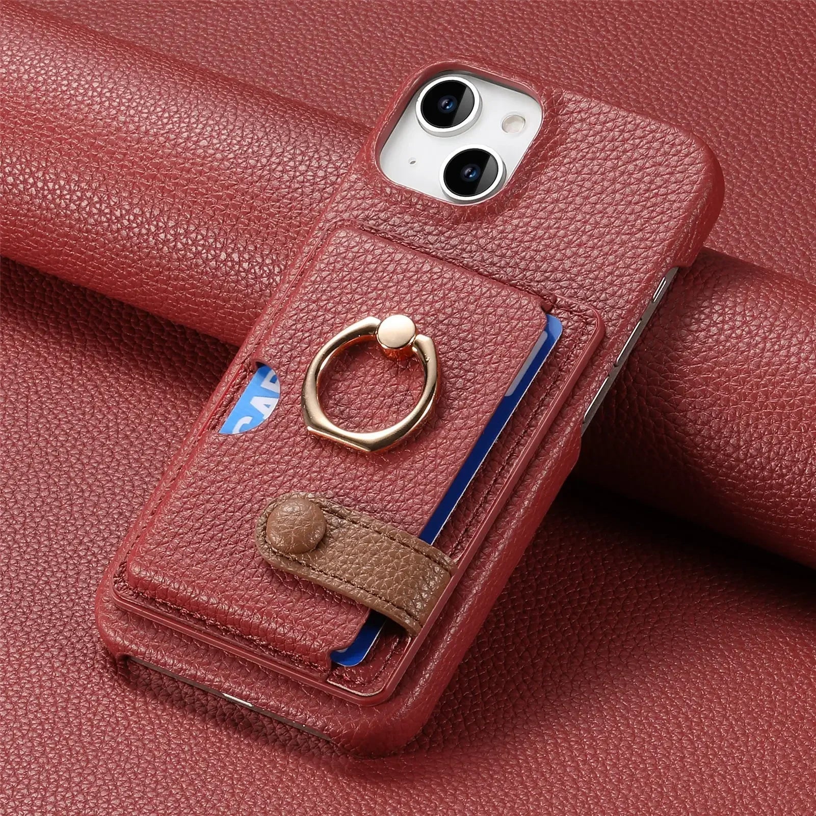 Shockproof Leather Wallet Case with Card Holder for iPhone 15 Series