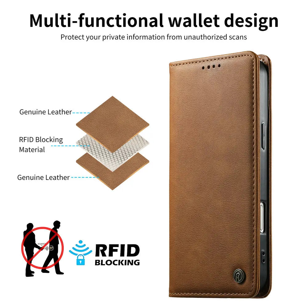 RFID-Blocking Leather Wallet Case with Magnetic Closure for Google Pixel 11 Series
