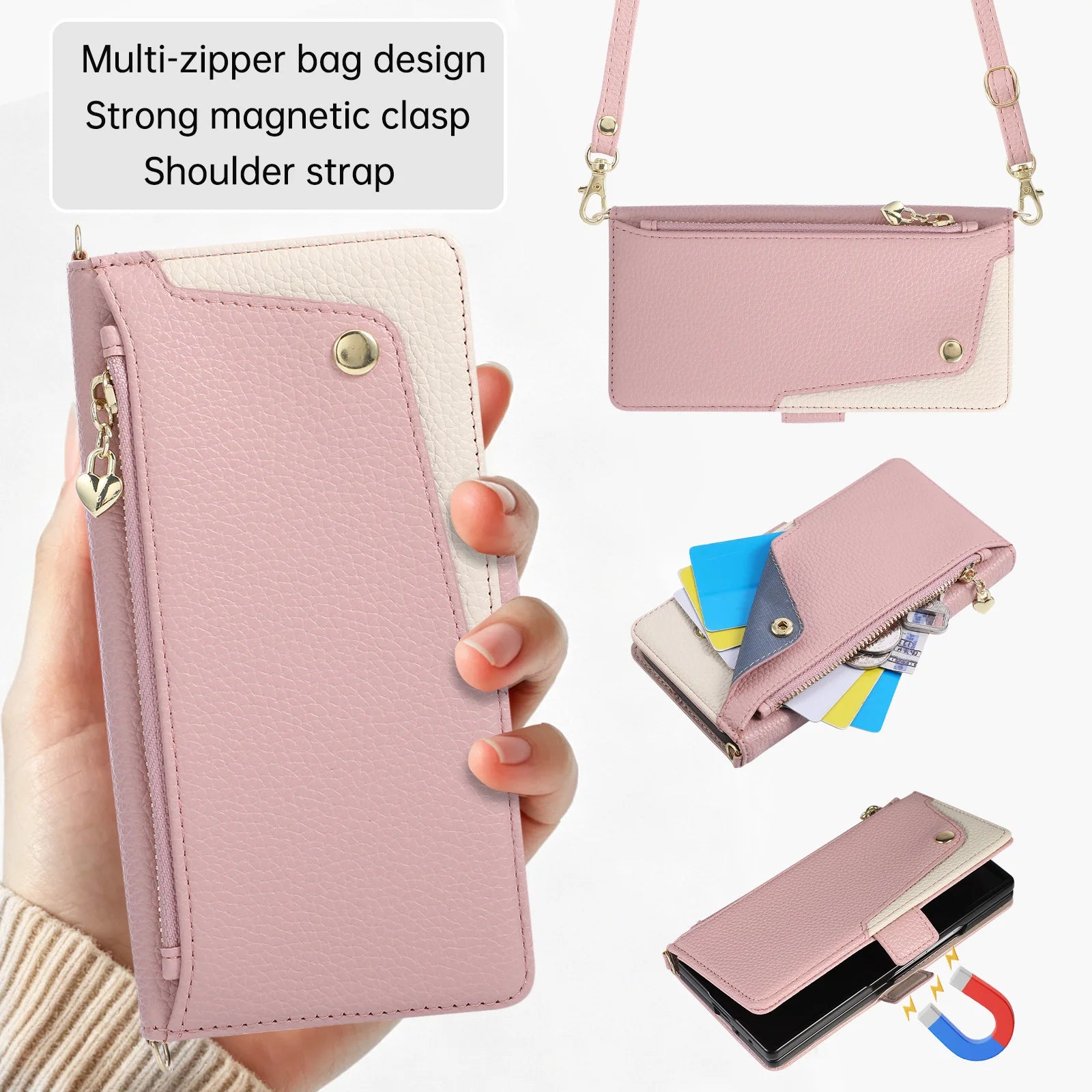 Crossbody Leather Wallet Case with Zipper Card Holder for Samsung Galaxy Z Fold 8 Ultra
