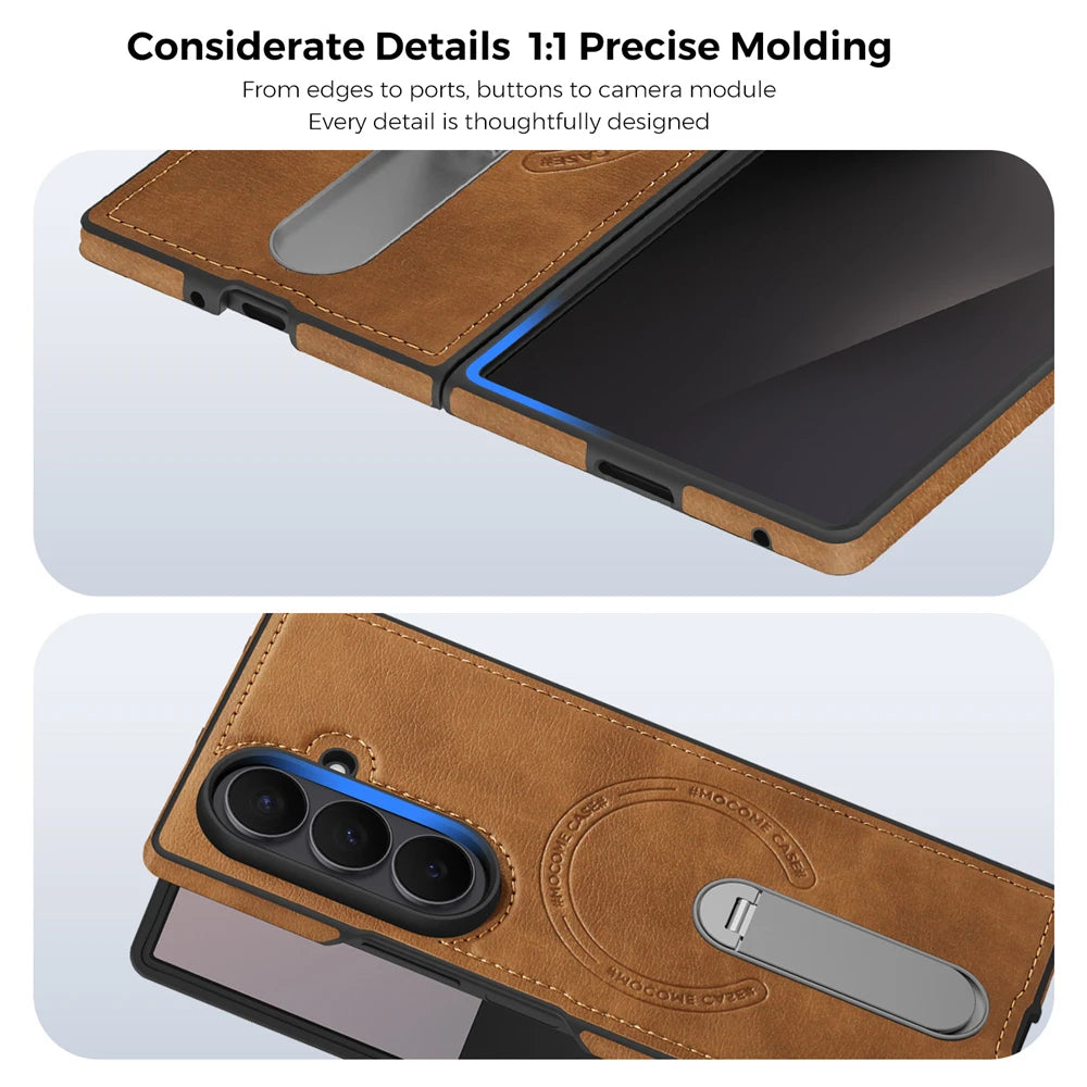 Premium Vintage Leather Magnetic Stand Case for Samsung Galaxy Z Fold 7