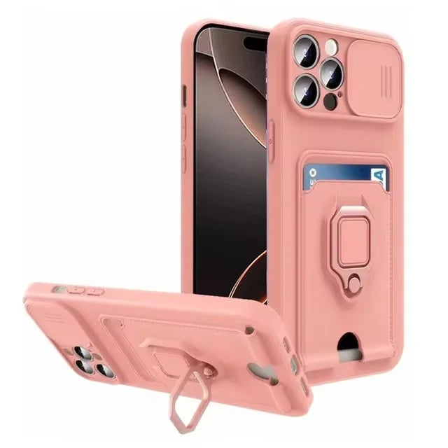 iPhone 15 Series Magnetic Wallet Case with Card Holder & Slide Camera Protection