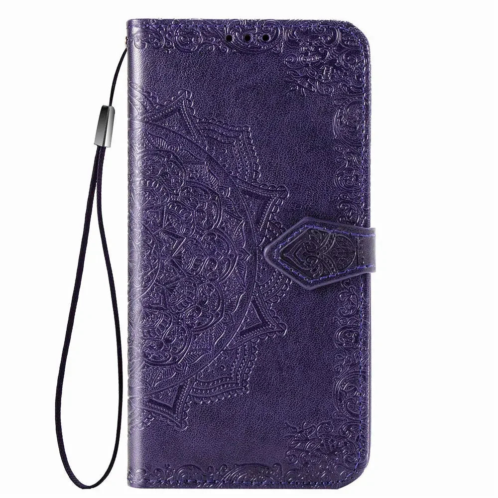 Premium Leather 3D Engraved Flip Wallet Case for iPhone 17 Series