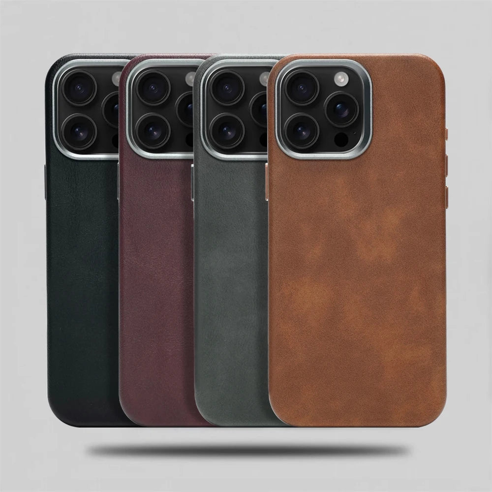 Luxury Retro PU Leather MagSafe Case for iPhone 16 Series