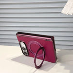 Leather Shockproof MagSafe Case with 360° Rotating Ring Stand for iPhone Duo