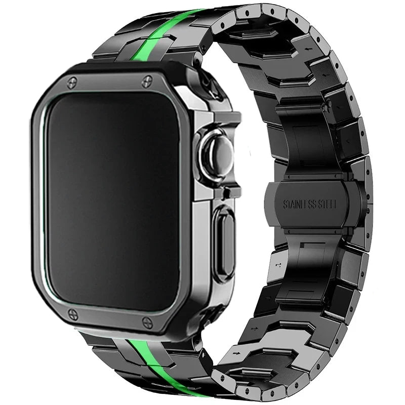Stainless Steel Link Strap + TPU Case Combo for Apple Watch