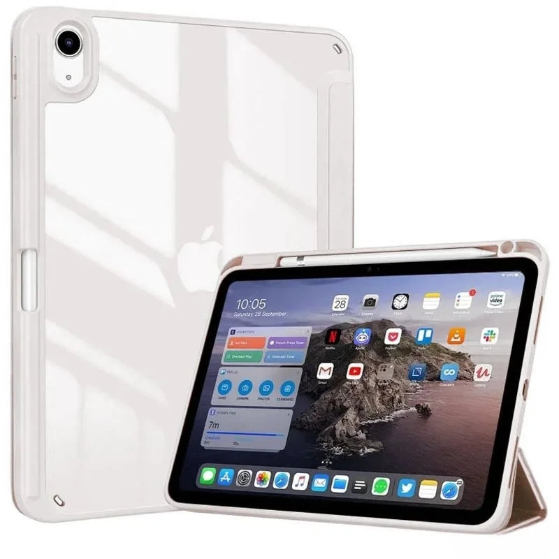 Transparent Magnetic Auto Sleep/Wake Case with Apple Pencil Holder for iPad Air M2 (2024)