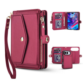 Zipper Wallet Crossbody Case with Detachable Phone Case for iPhone Duo