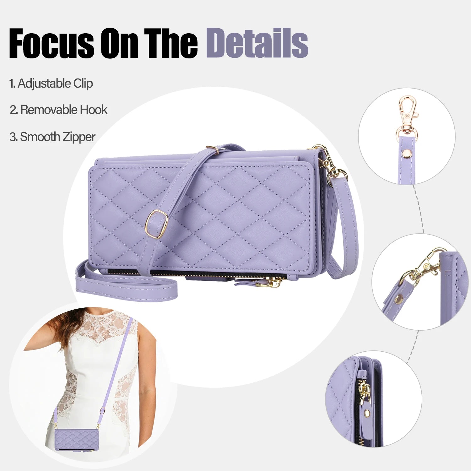 Crossbody Leather Wallet Case with Zipper and Card Slots for iPhone 17 Series