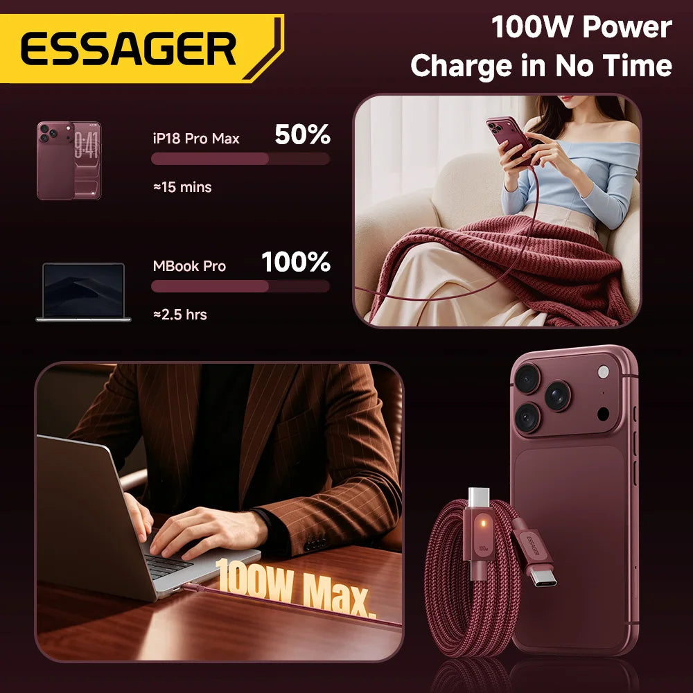 Essager 100W USB-C Braided Cable With E-Marker