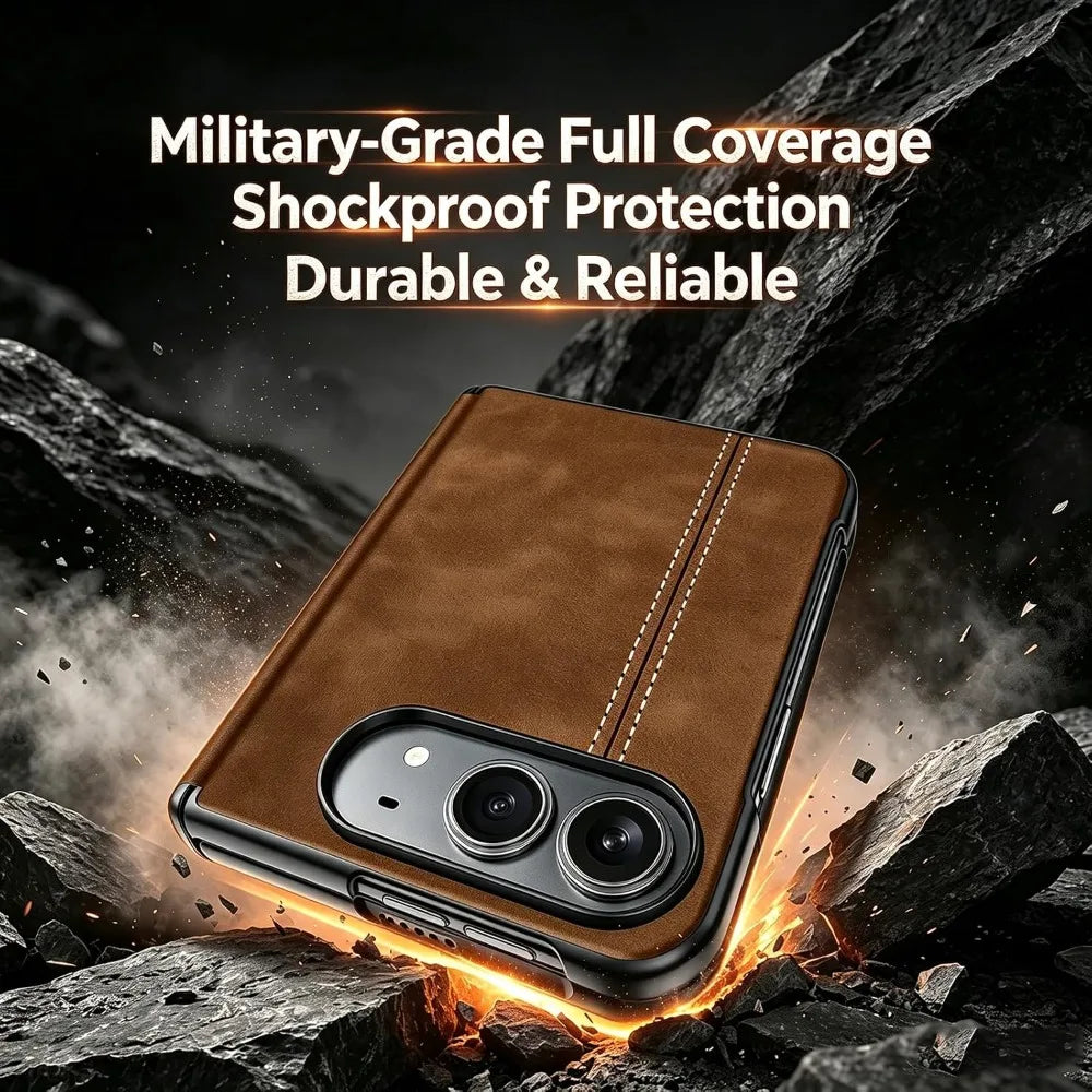Matte Leather Case with Built-In Tempered Glass for iPhone Duo