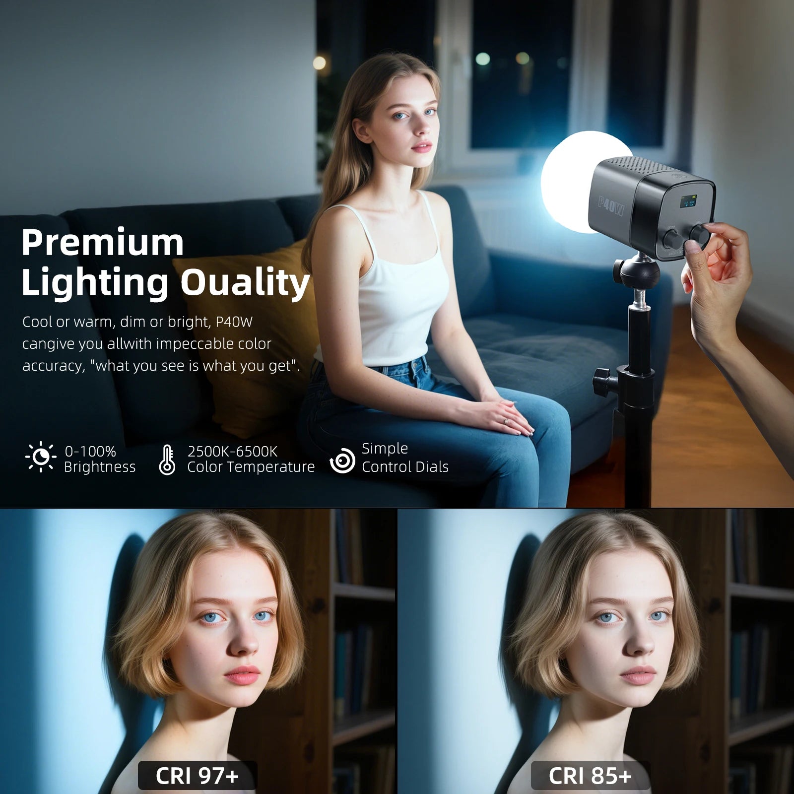 LUXCEO P40W Bi-Color COB Video Light with Bowens Mount