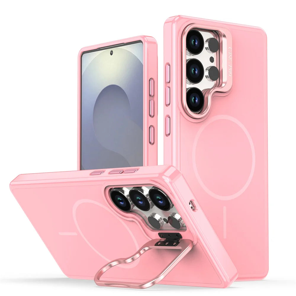 Silicone Magnetic Case with Metal Lens Stand for Samsung Galaxy S24 Series