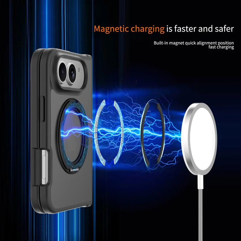 Matte PC+TPU MagSafe Case with 360° Rotating Ring Stand for iPhone Duo