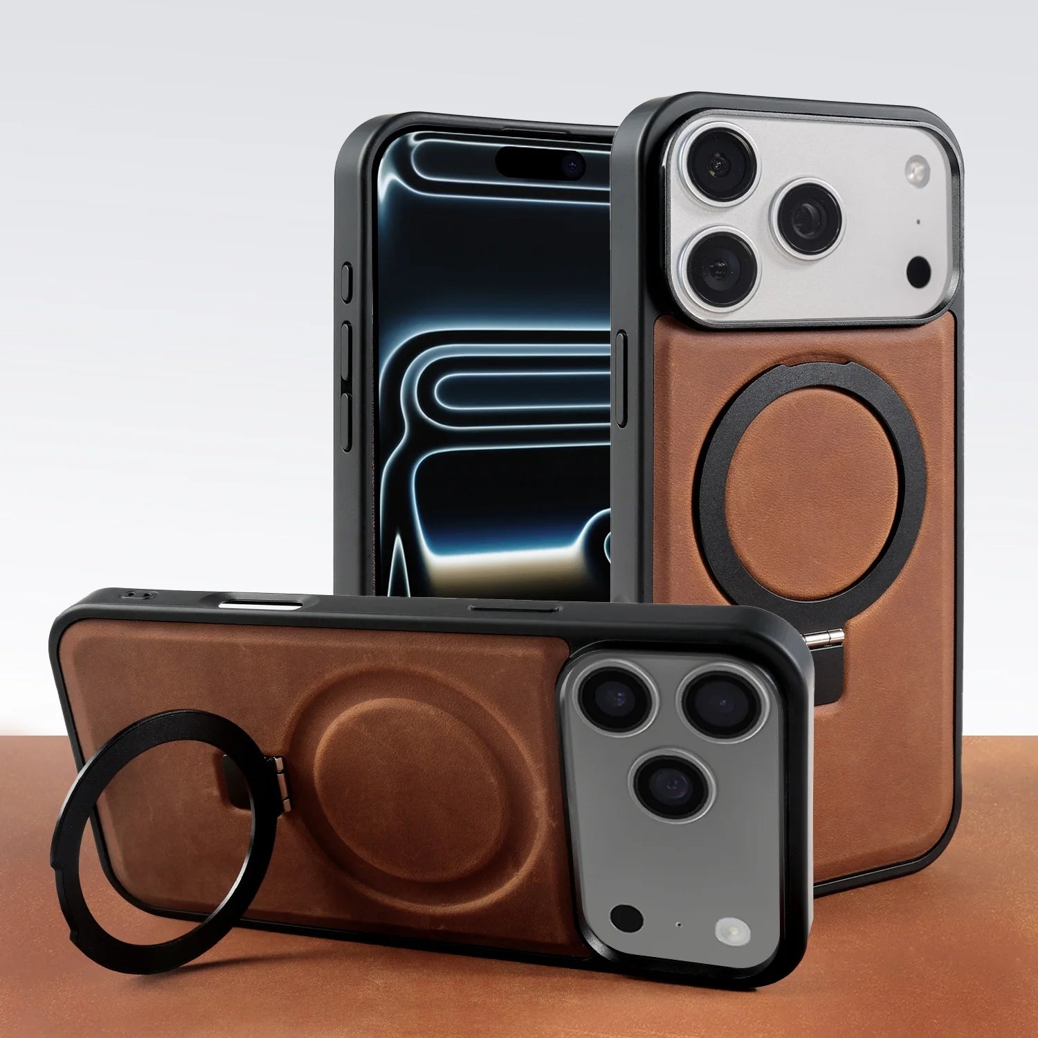 Premium Leather MagSafe Case with Built-In Stand and for iPhone 17 Series