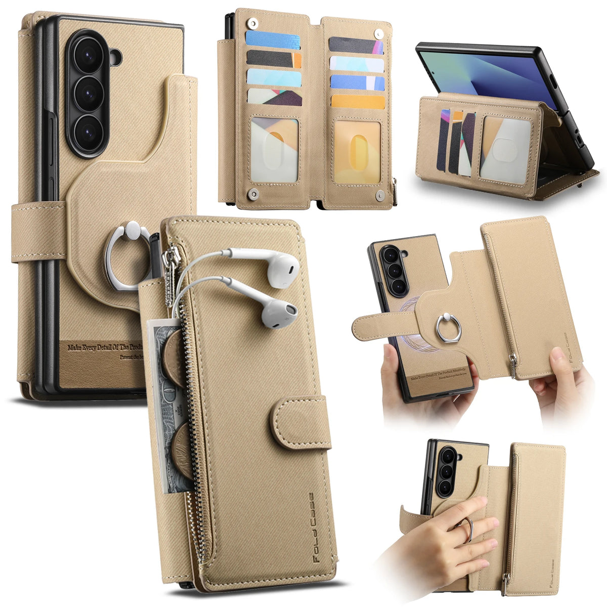 2-in-1 Magnetic Leather Wallet Case with Ring Holder for Samsung Galaxy Z Fold 7