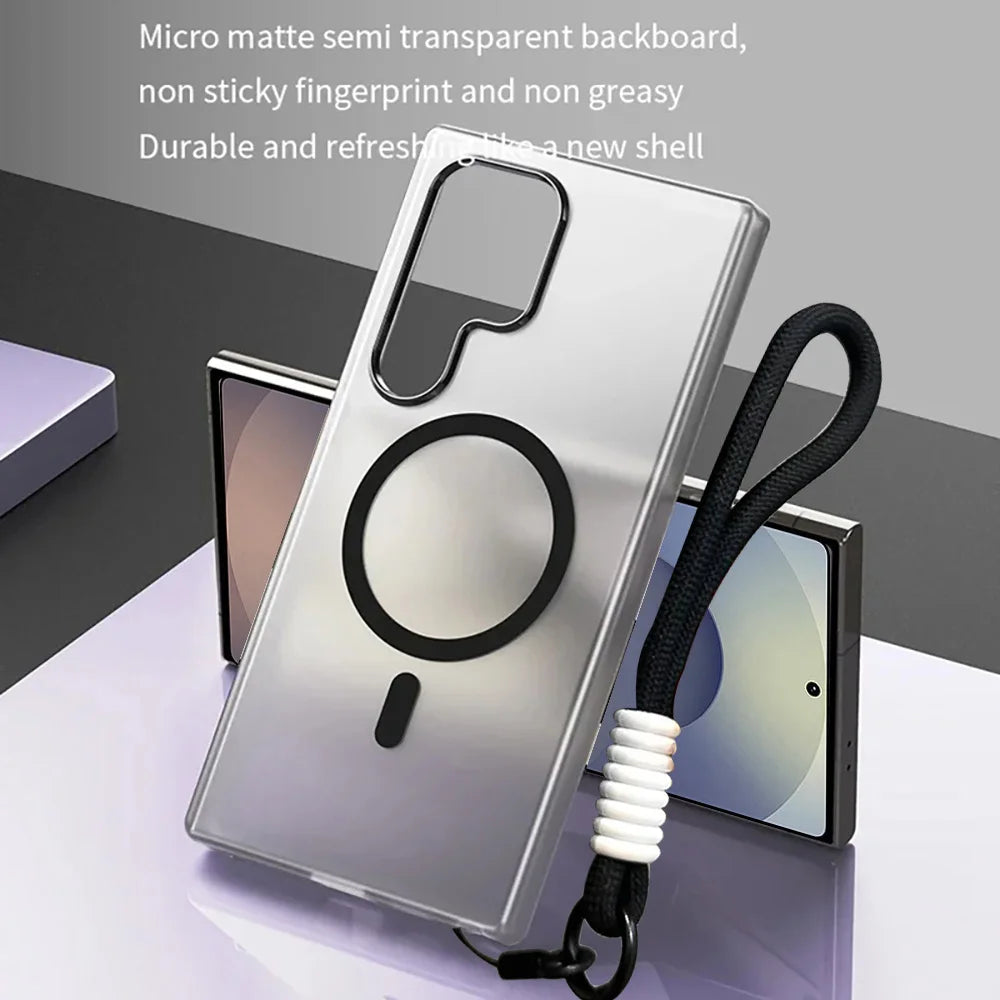 Shockproof Matte Candy Magnetic Case with Wrist Lanyard for Samsung Galaxy S24 Series