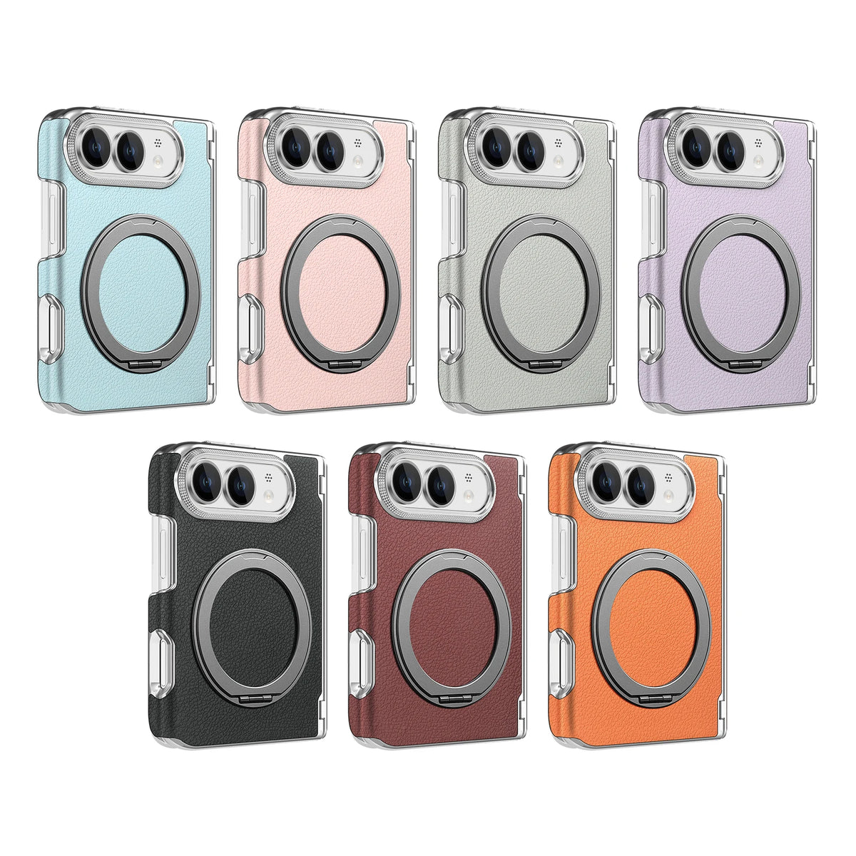 Shockproof Lychee Leather Case with 360° Rotating Ring Stand for iPhone Duo