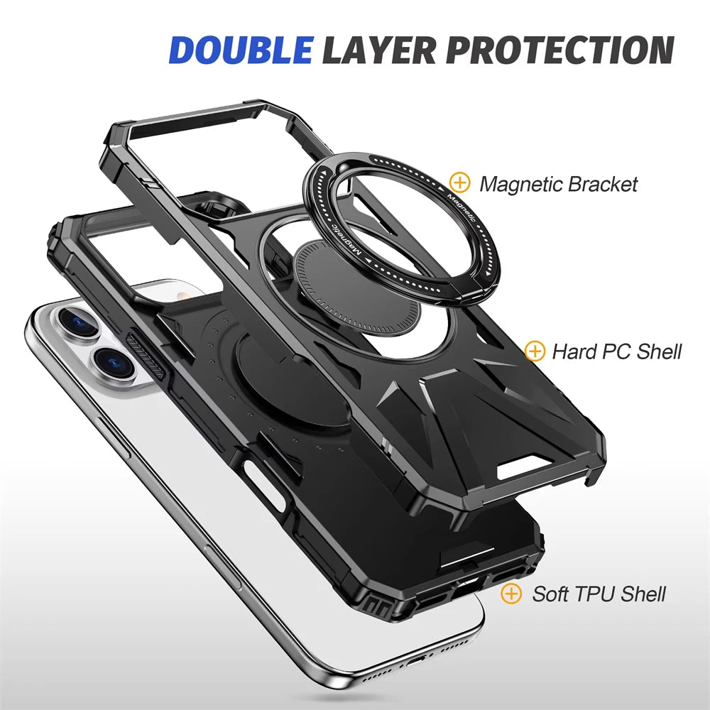 Shockproof MagSafe Case with Built-In Ring Stand for iPhone 17 Series