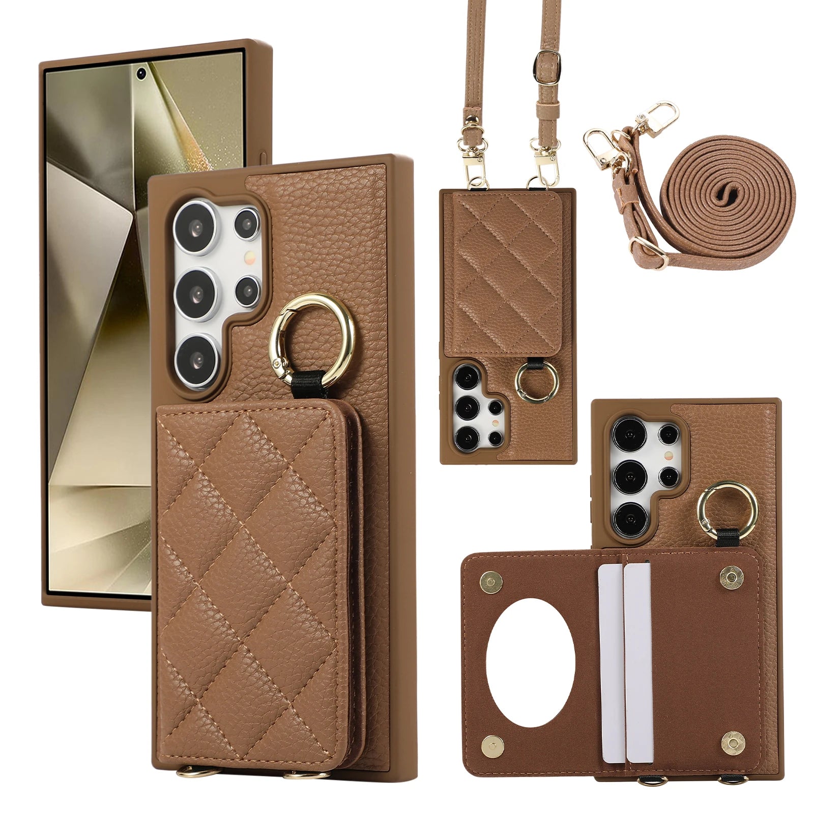 Plaid Pattern Leather Crossbody Wallet Case for Samsung Galaxy S25 Series