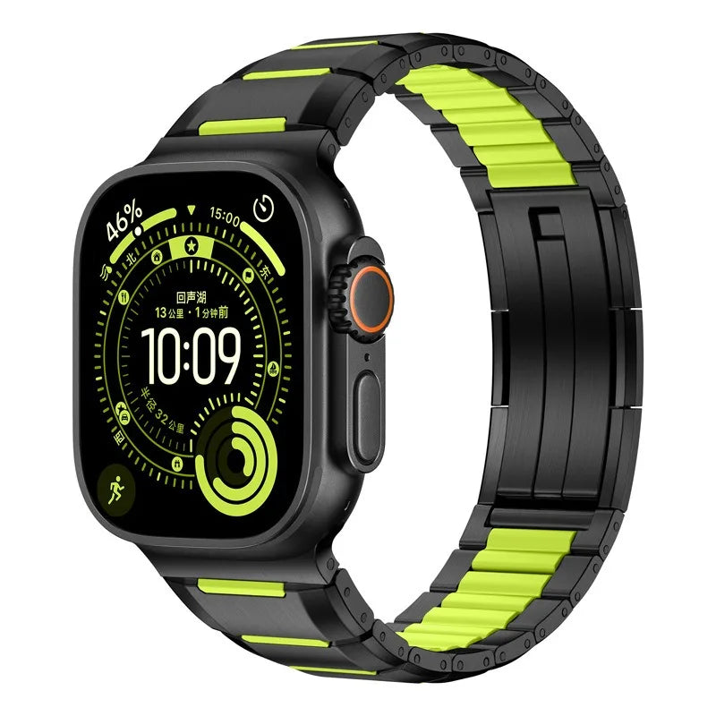 Steel and Fluororubber Segmented Bracelet Band with Removable Links for Apple Watch