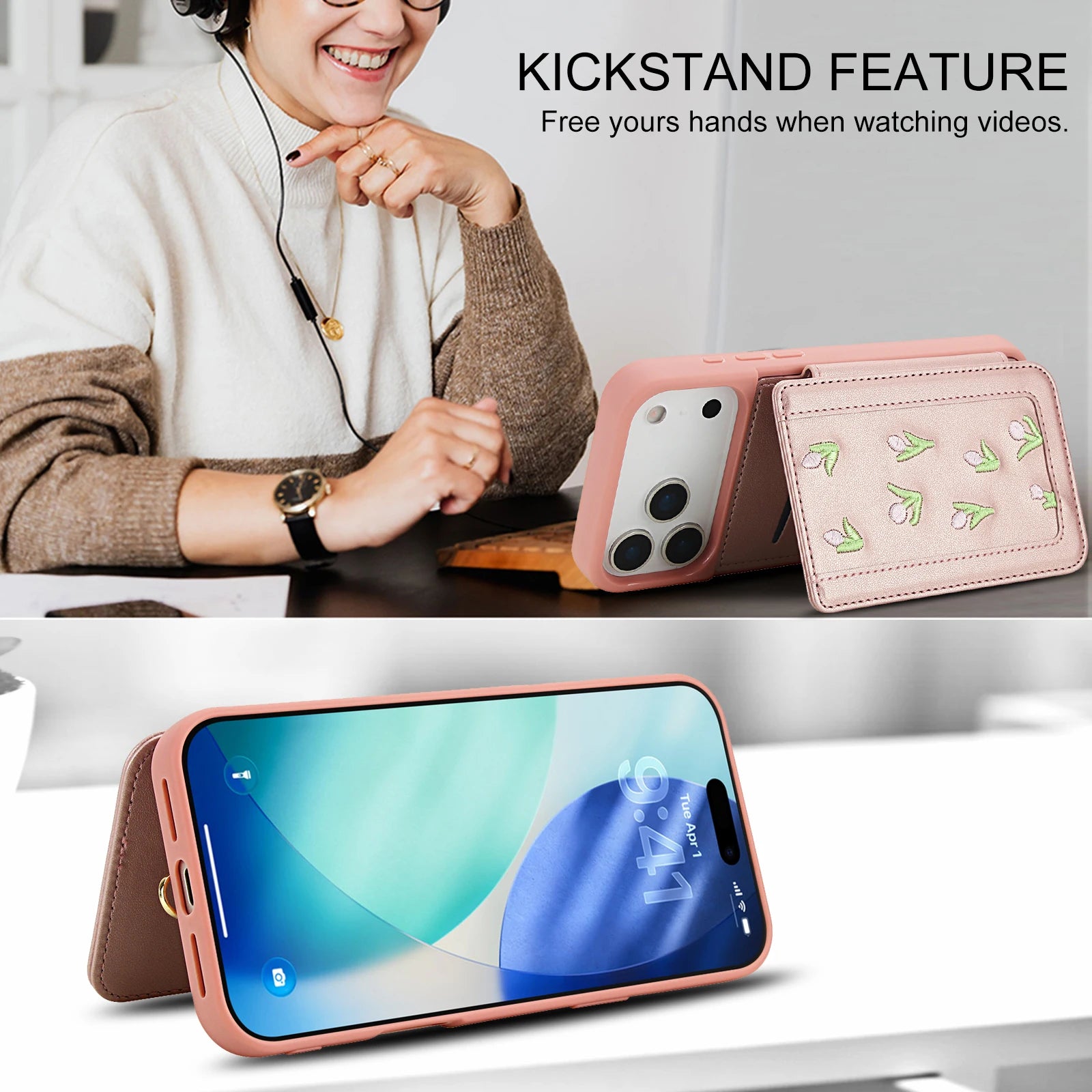 Skin Feel Embroidered Leather Wallet Case for iPhone 17 Series