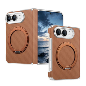 Textured Leather MagSafe Case with 360° Rotating Ring Stand for iPhone Duo