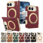 Fabric Leather Rotating Ring Holder Case with Electroplated Accents for iPhone Duo