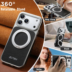 Textured Quilted MagSafe Case with 360° Rotatable Ring Stand for iPhone 17 Series
