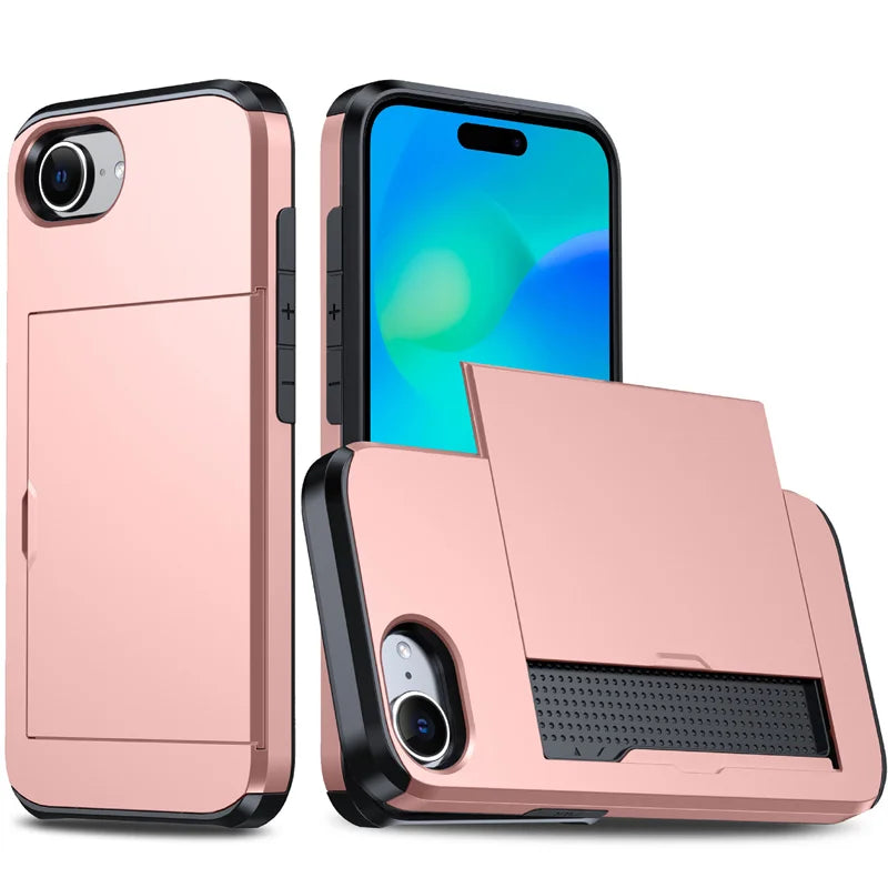 Luxury Armor Slide Card Slot Wallet Case for iPhone 16e
