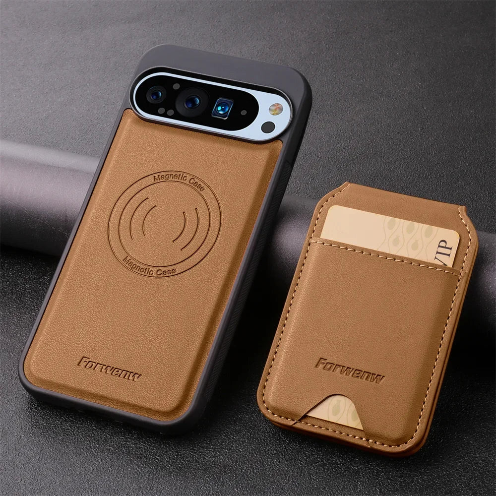 Google Pixel 9 Series PU Leather Magnetic Case with RFID Card Holder