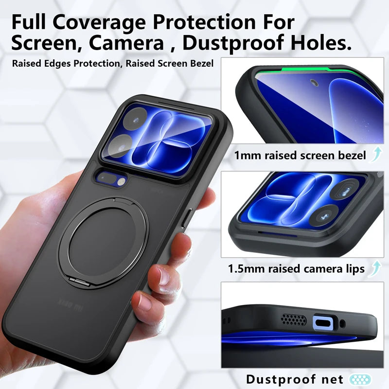 Shockproof Matte Case with 360° Rotating Magnetic Ring Stand for Xiaomi 18 Series