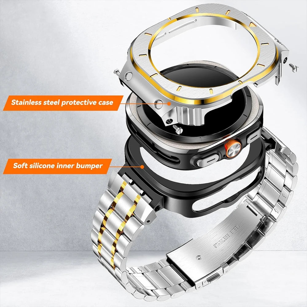 Stainless Steel Shock-Resistant Bumper Case with Integrated Sport Band for Samsung Galaxy Watch Ultra