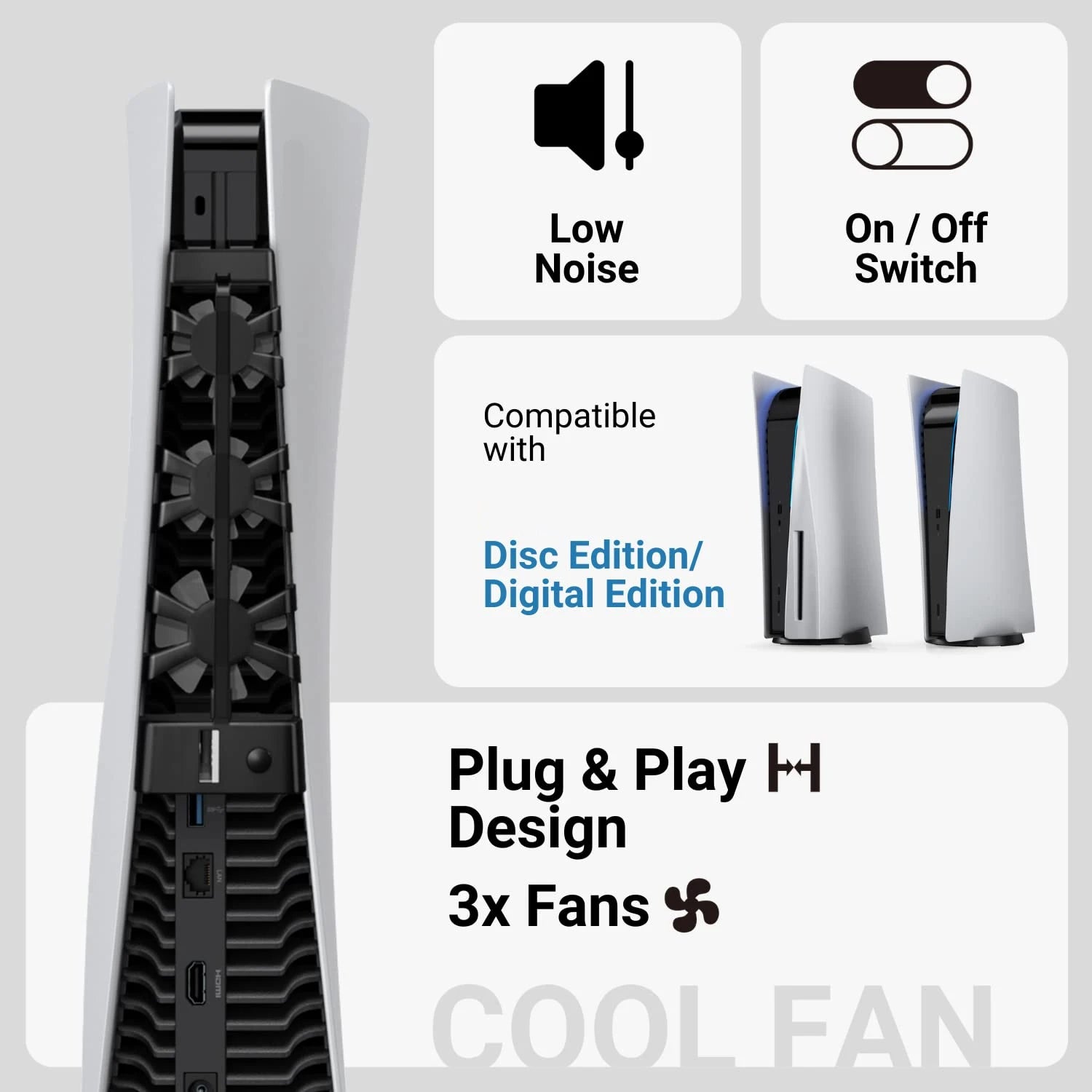 Cooling Fan with LED Light for PlayStation 5 Console (Disc and Digital Editions)