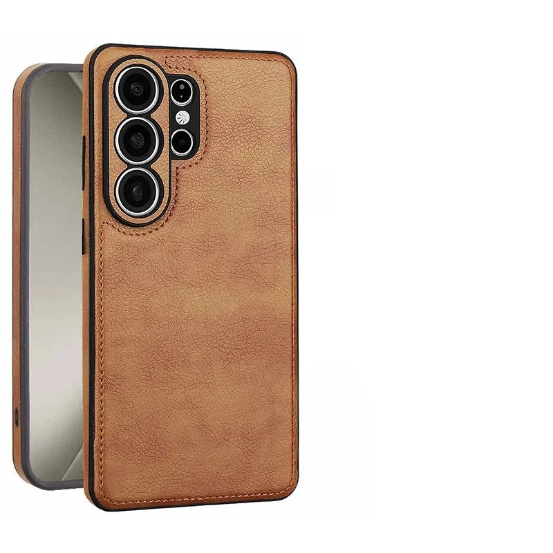 Shockproof Leather-Textured Bumper Case with Raised Camera Ring Protection for Samsung Galaxy S26 Series