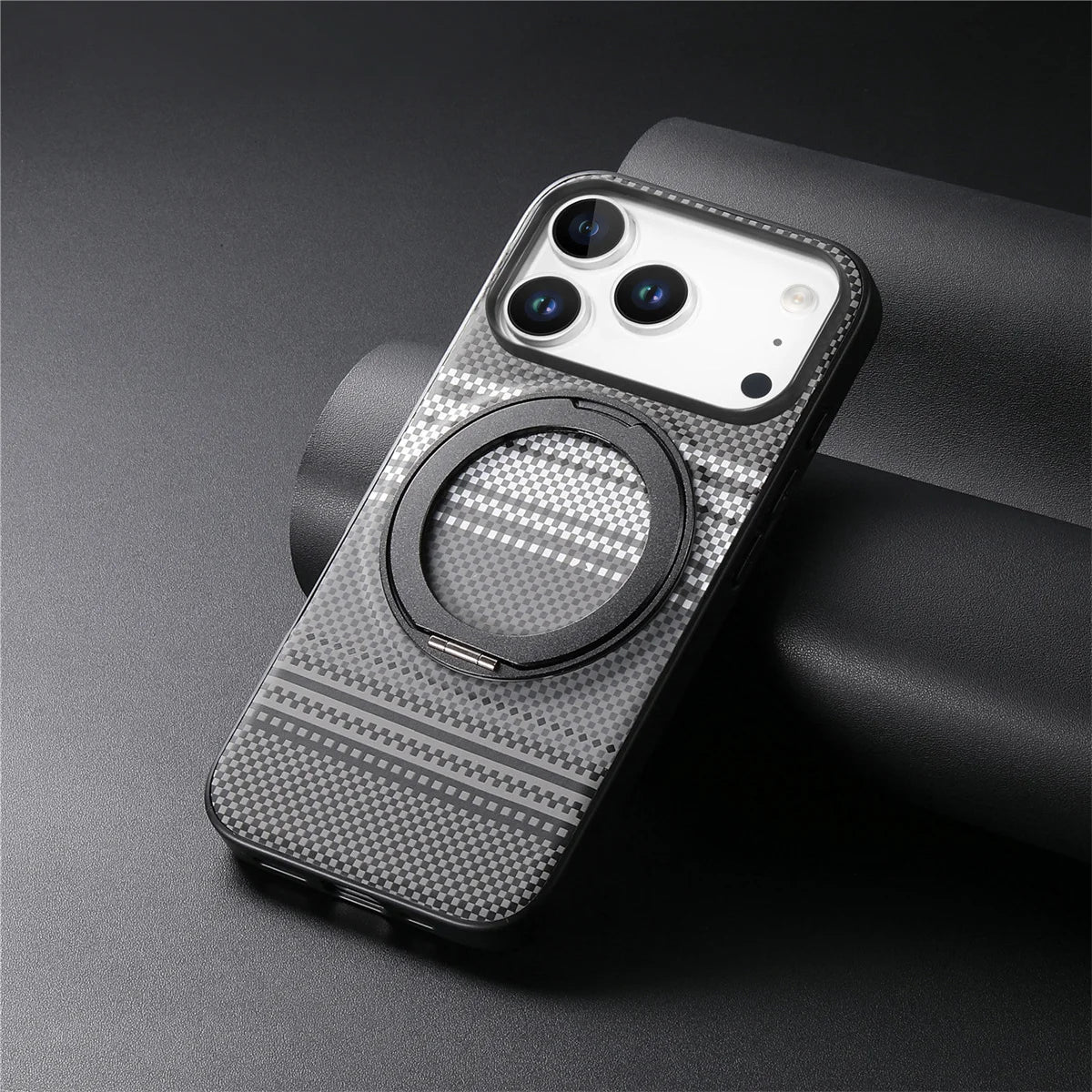 iPhone 17 Series Carbon Fiber MagSafe Case with 360° Rotating Stand