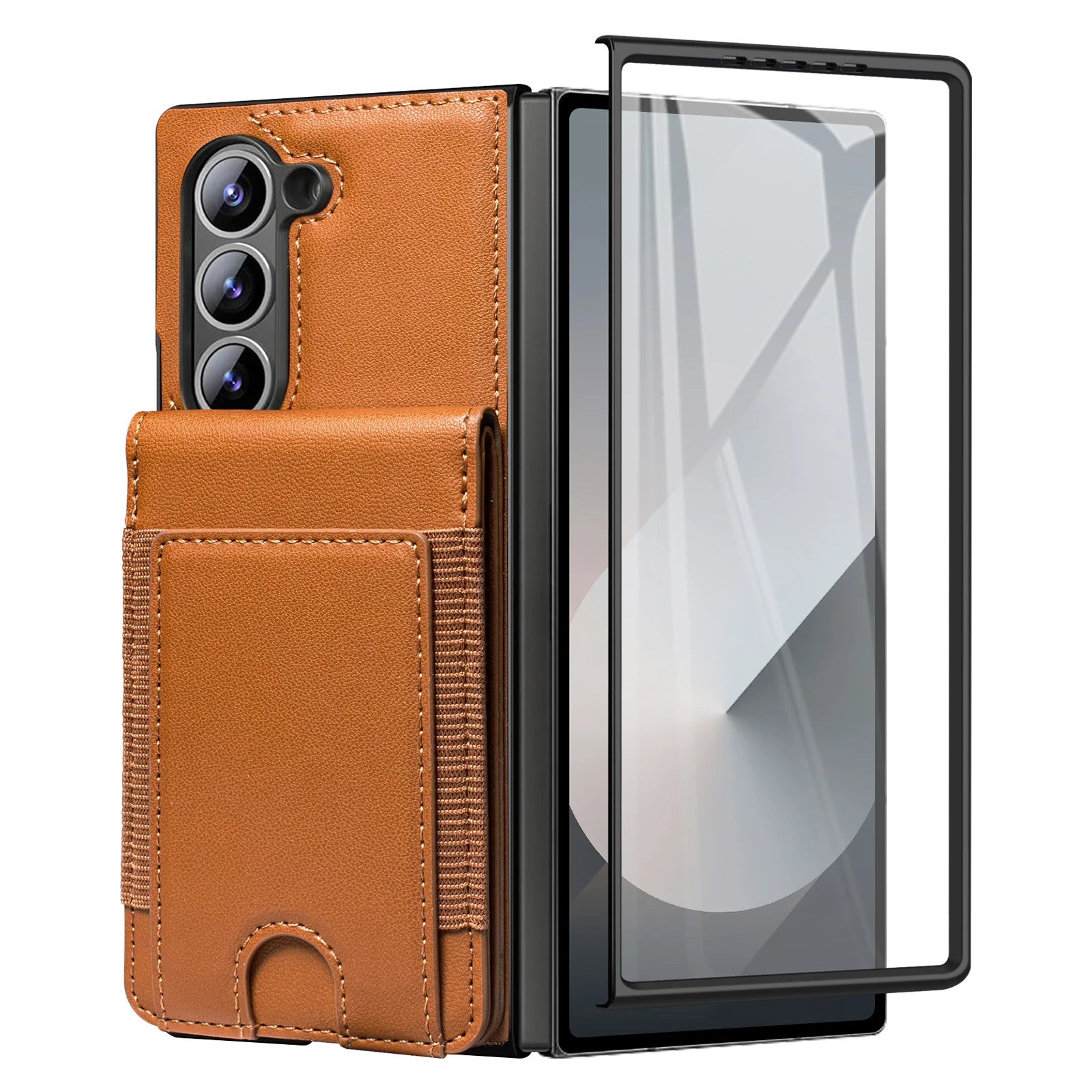 Vertical Card Slot Leather Wallet Case with Tempered Glass for Samsung Galaxy Z Fold 6