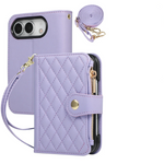 Quilted Diamond Leather Crossbody Wallet Case with Long Adjustable Lanyard Strap for iPhone Duo