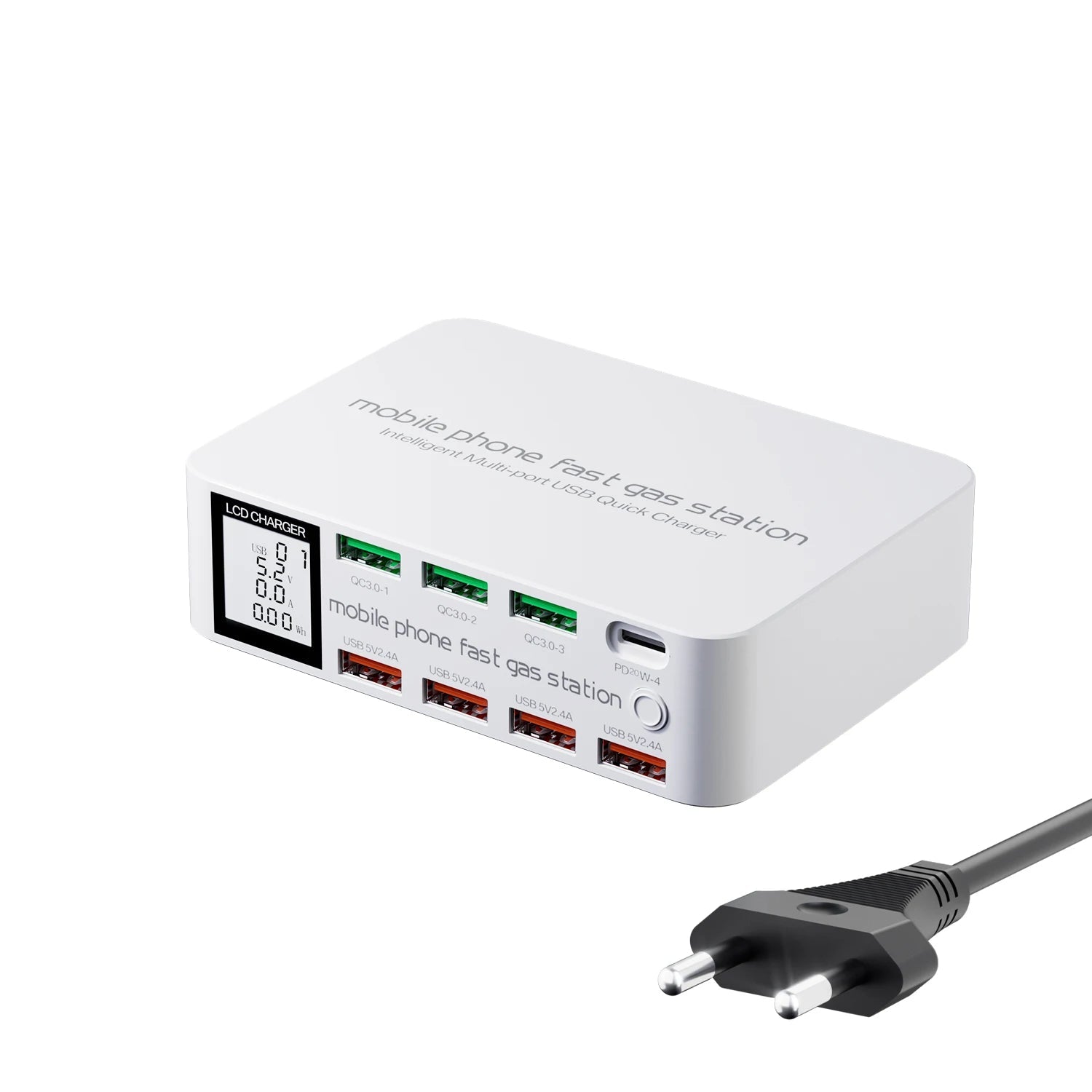 ASOMETECH 100W GaN Multi-Port USB Charger 8 Ports with Quick Charge and Digital Display