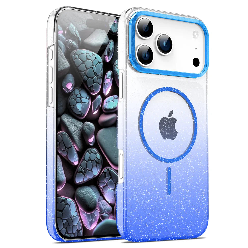 MagSafe Shockproof Transparent Case with Glitter Design for iPhone 17 Series