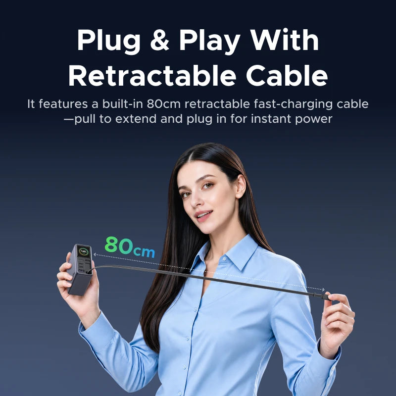 UGREEN 160W Smart Display GaN Charger Retractable USB-C Cable