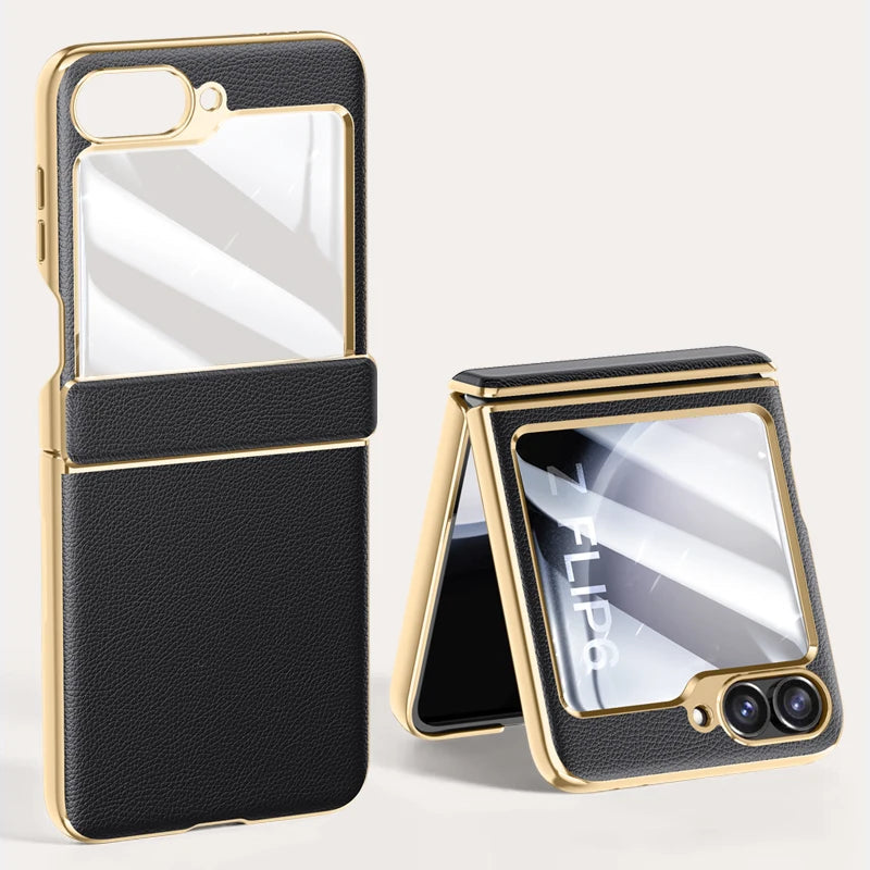 Shockproof Electroplated Leather Hard Shell Case for Samsung Galaxy Z Flip 6