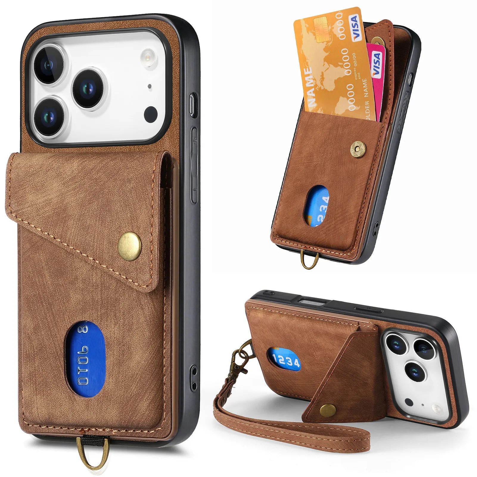 Multi-Functional Retro Leather Wallet Case with Vertical Card Holder for iPhone 17 Series