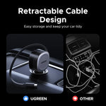 UGREEN 75W Car Charger with Retractable Cable