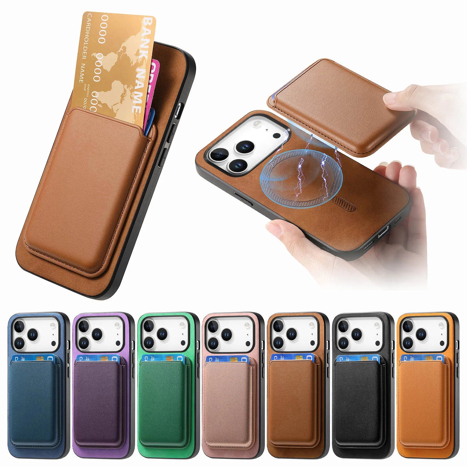 Premium 2-in-1 MagSafe Leather Wallet Case with Card Slot for iPhone 17 Series