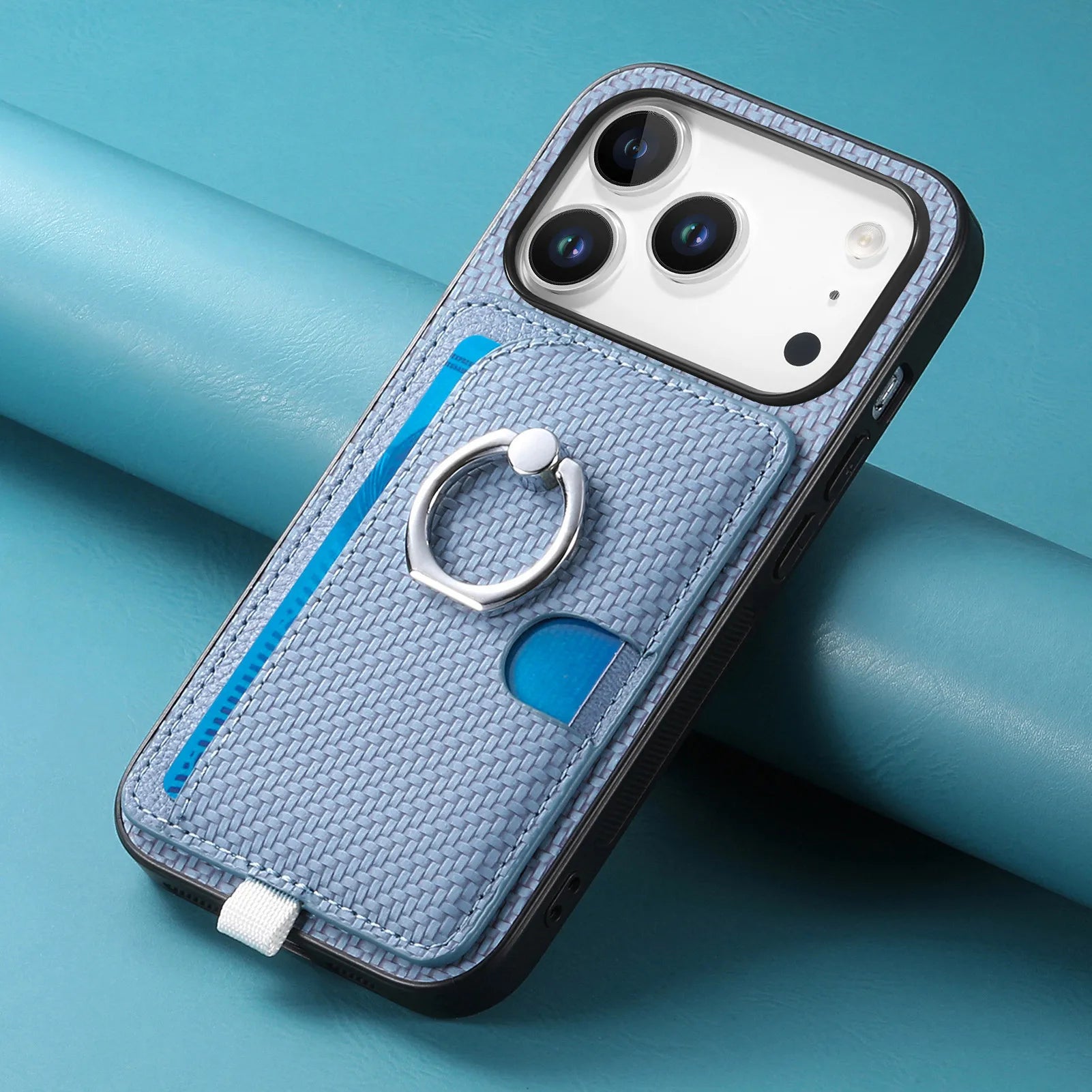 Premium 2-in-1 Carbon Fiber Pattern MagSafe Case with Built-In Card Slot & Ring Holder for iPhone 17 Series