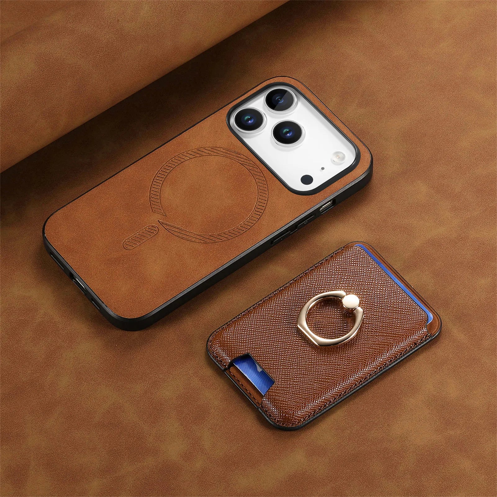 Premium Leather MagSafe Case with Detachable Card Slot for iPhone 17 Series